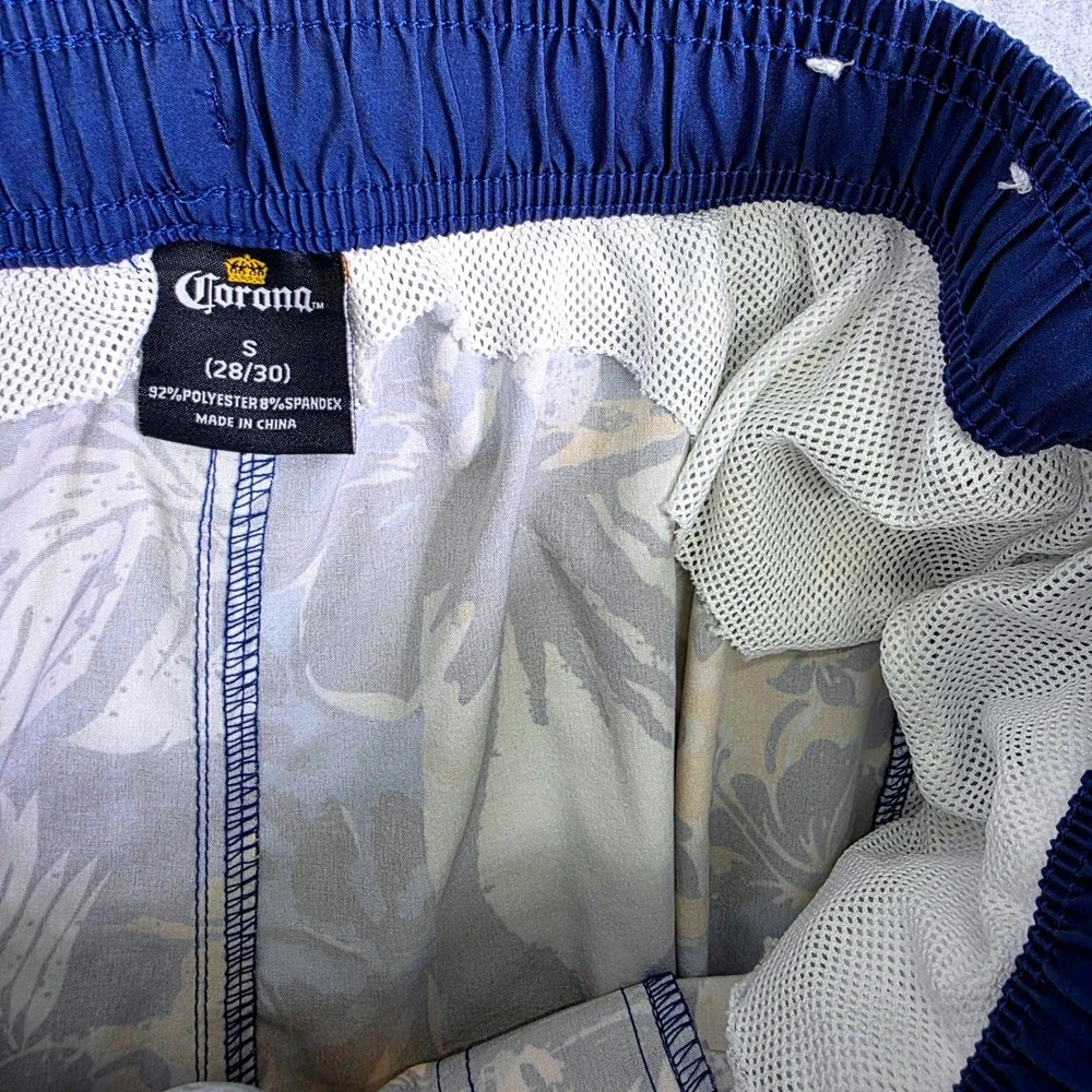 Corona Extra Men's Small‎ Floral Patchwork Swim Trunks Blue Yellow Board Shorts